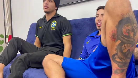 Friend Calms Nervous Fan With Comforting Blowjob During Brazil Game