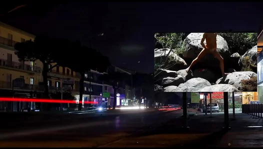 Amateur Gay Man Strokes Solo Under Night Billboard Lights
