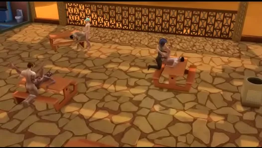 Interracial 3D Orgy Party in The Sims 4: Public Animation Porn