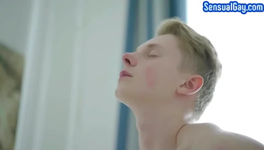 Handsome Shaved Blonde Twink 18+ Wanks Sensually in Steamy Solo Scene