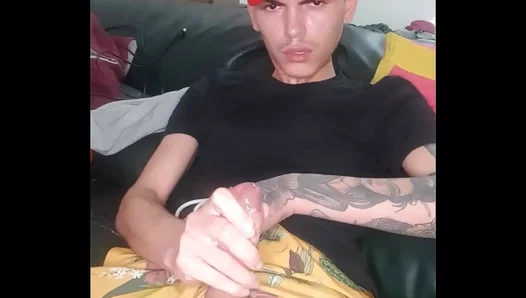 Tattooed Richard Dias Cums in Intense Gay Masturbation Session