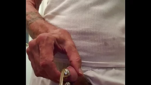 Amateur Gay Guy Enjoys Quick Pee Through Small Prince Albert Plug