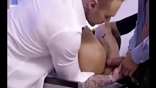 Office Professionals Get Wild in SteamyGay Threesome & Doggystyle Bang