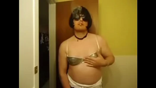 Nikki Smokes Seductively in Shiny Silver Bra CD Fetish Scene