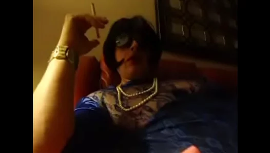 Nikki Smokes Seductively in Blue Before Shooting a Juicy Load