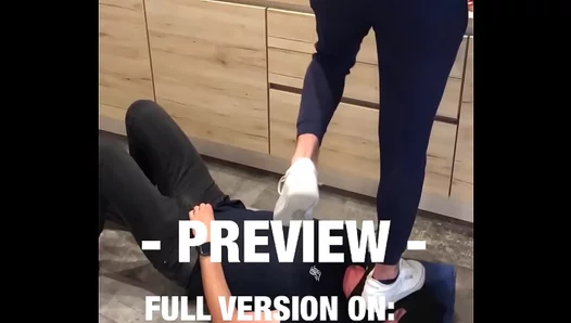 Hard Trampling Action: Reeboks Crush the Doormat in Intense Fetish Scene