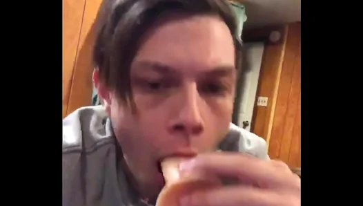 Solo Boy 18+ Deepthroats Dildo in Intense Gay Blowjob Session