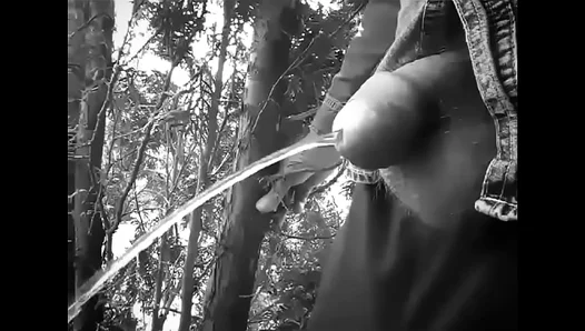 Amateur Gay Men Piss Outdoors in Classic Black & White Scene