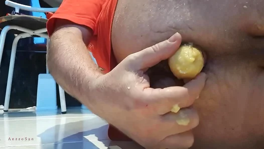 AnzzoSan Eats A Tasty Banana On His Ass In Steamy Gay Anal Scene