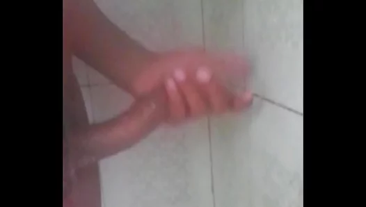 Big Black Cock Gets Washed in Steamy Shower Solo Scene
