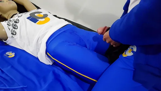 Shemale Cums on Dummy Uniform in Hot Fetish Scene