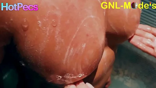 Asian Muscle Man Worships Hot Pecs in Steamy Shower Nipple Play Session