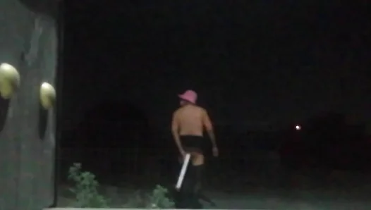 Slutty Guy Rides Small Baton in Public Street Session