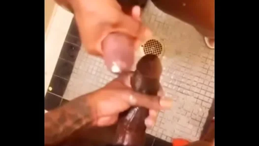 Black Cock Group Handjob Action Heats Up Shower Room Fun