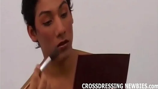 Crossdressing Latin Stud Applies Makeup Before Seductive Masturbation Session