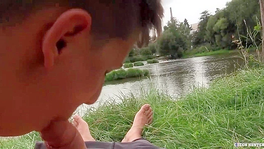 Twink Bounces Wildly on His Dick by the Lake - XXX Gay