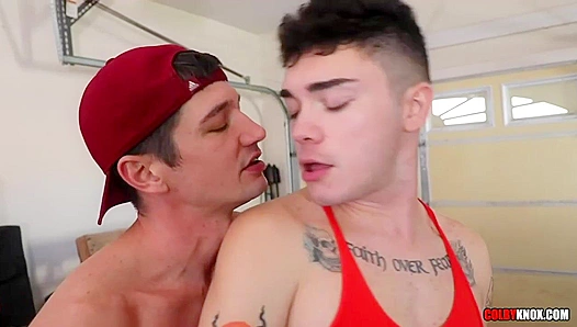Colby Knox Sucks Ashtin Bates' Massive Cock at the Garage