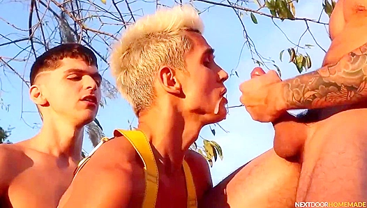 Sticky Threesome - Daniel Greene, Lucas Champagne, and Ben B Get Wild Next Door