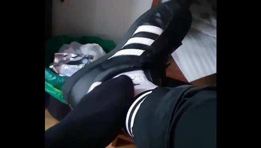 Romeo's Sock Paradise: Young 18+ Black Cock Slave Finds Fun With Adidas Sneakers