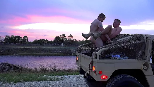 Horny Soldiers Have Fun with Hardcore Outdoor Gay Sex Action