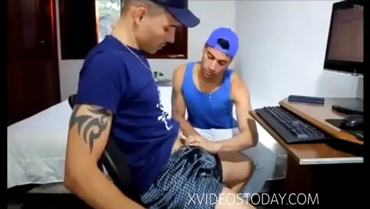 Blowjob and Handjob While Helping Him Study In This Gay Amateur Porn Scene