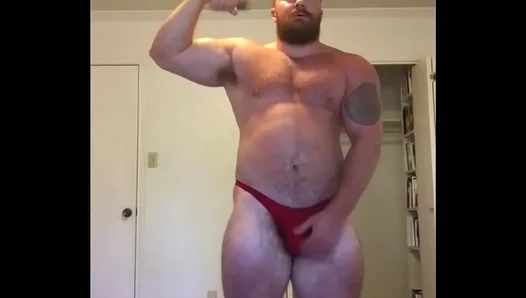 Beefy Bodybuilder Flexes in Sexy Posing Trunks for Hot Solo Show