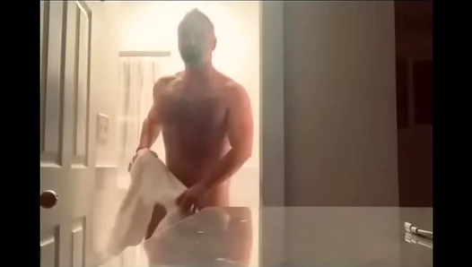 Hot Muscular Flexing in the Wet Shower with Hairy Biceps and Armpits