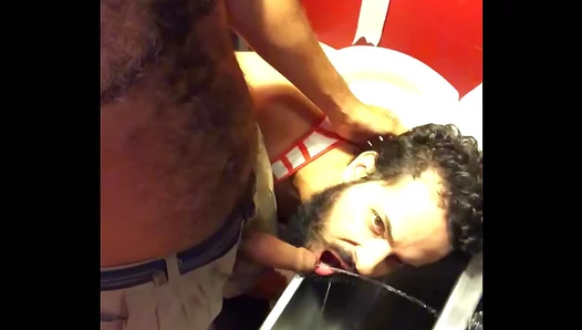 Gay Guy Pisses in Bathroom for Golden Shower Thrills