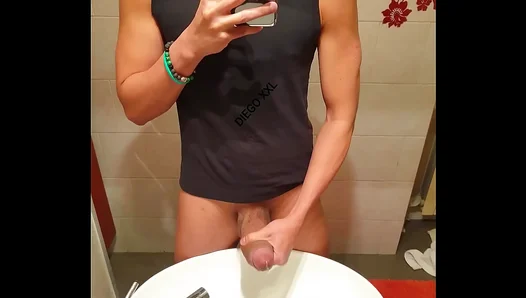 Diego Shows Off His Giant Cock in Steamy Gay Masturbation Scene