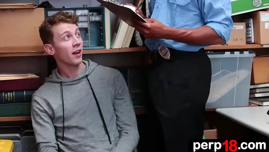 Horny Young 18+ Thief Gets Caught by Uniformed Officer in Intense Interracial Gay Scene