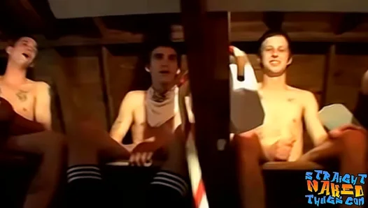 Straight Guys Masturbate Together in Attic for Hot Jerk Off Session
