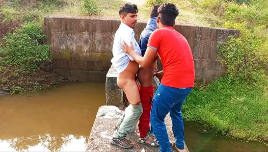 Sizzling Young Men Engage In Intense Forest Threesome By Water — Hindi Voices Add Spice