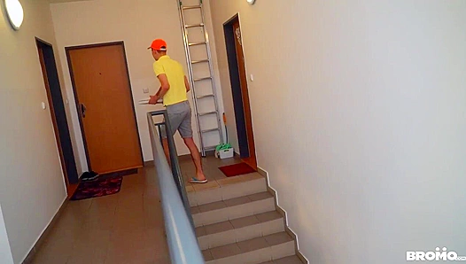 Tanned Beefcake Takes Control of Scrawny Twink Delivery Guy