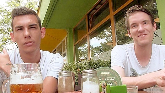 Thirsty Twinks ~ Beer-Chugging 3some in Public - XXX Gay