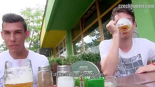 Thirsty Twinks ~ Beer-Chugging 3some in Public - XXX Gay