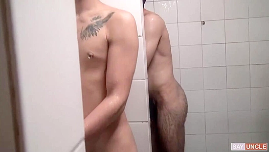 Latin Lovers Spit Roast in Steamy Shower Scene