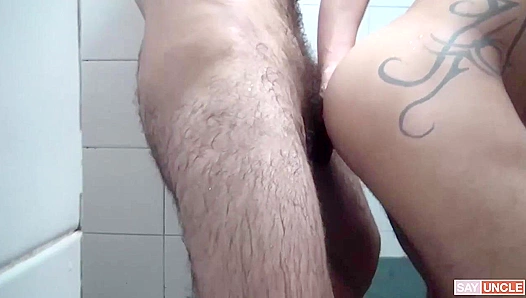 Latin Lovers Spit Roast in Steamy Shower Scene