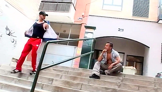 Buff Dudes Get Thirsty for a Quick Stairwell Screw