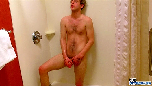 Skinny Blonde Guy Jacking His Thick Cock Solo - OurBoyFriends