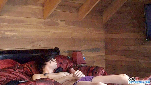 Emo Cutie Strokes His Gorgeous Dick on the Bed - OurBoyFriends