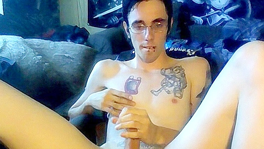 Tattooed Skinny Hottie Strokes His Long Cock - OurBoyFriends