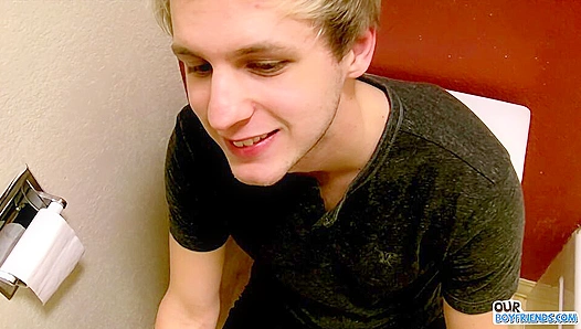 Blond Dick-Hungry Stud Gives a Quick Public Toilet Blowjob - OurBoyFriends