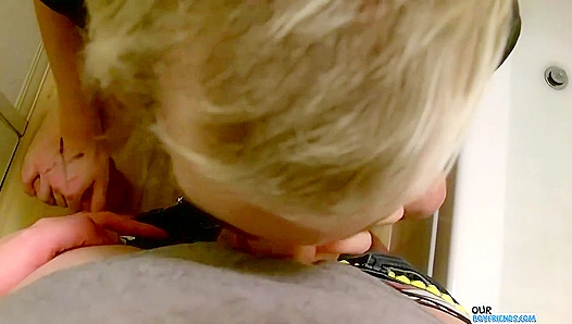 Blond Dick-Hungry Stud Gives a Quick Public Toilet Blowjob - OurBoyFriends
