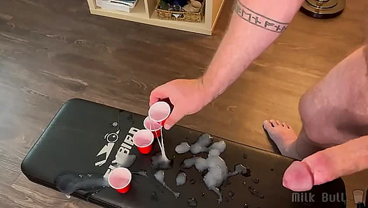 Frat Stepbro Fills Shooter Cups With Over a Dozen Ropes of Cum