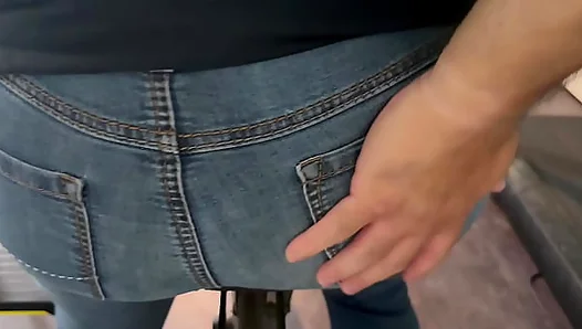 Slutty crossdresser in tight jeans spanked