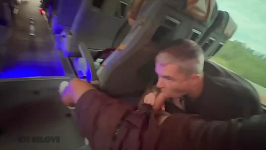 Blowjob from a stranger on the bus and a huge cumshot in a hotel