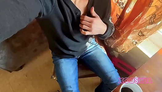 Active stepson cums in the bathroom thinking about a tight gay ass