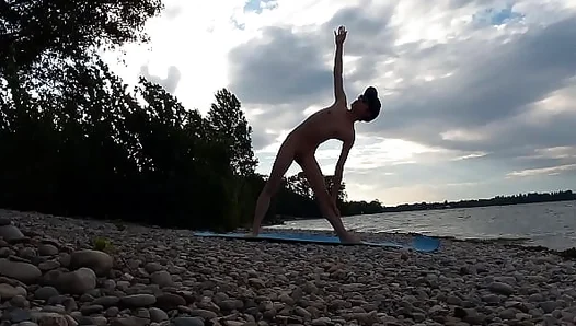 Slender nudist boy does yoga nude on a naturist beach Naked yoga video by Jon Arteen gay