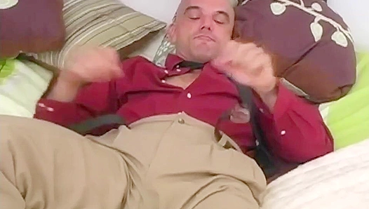 Jesus' Secret Pleasure ~ Office Hottie Jacks Off on the Bed - Men Over 30