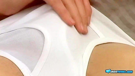 Joey Steels Strokes His Cock in White Undies on the Bed